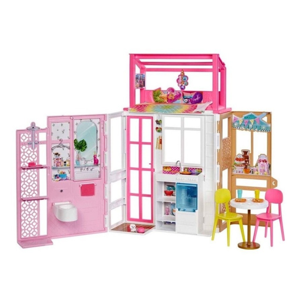 Barbie Home Dollhouse 2 Levels & 4 Play Areas, Fully Furnished House